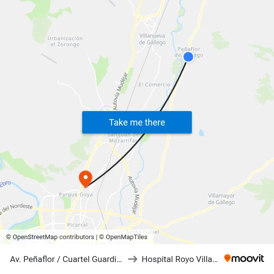 Av. Peñaflor / Cuartel Guardia Civil to Hospital Royo Villanova map