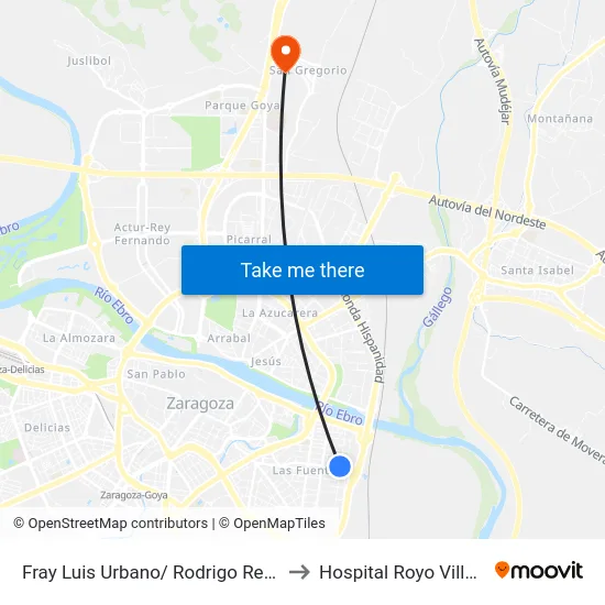 Fray Luis Urbano/ Rodrigo Rebolledo to Hospital Royo Villanova map