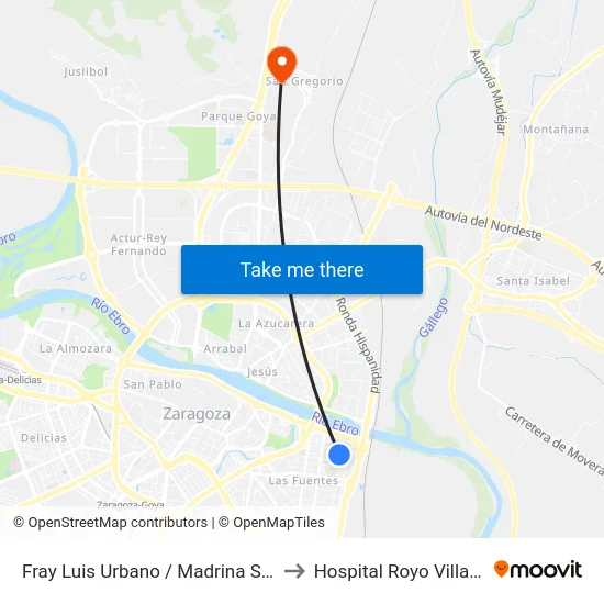 Fray Luis Urbano / Madrina Salinas to Hospital Royo Villanova map
