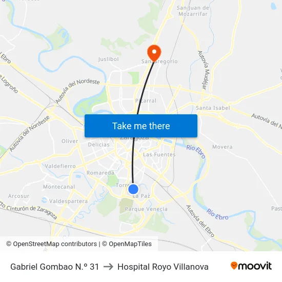 Gabriel Gombao N.º 31 to Hospital Royo Villanova map