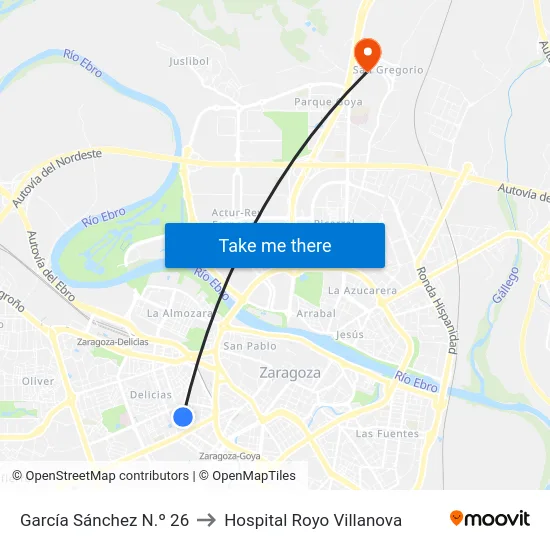 García Sánchez N.º 26 to Hospital Royo Villanova map