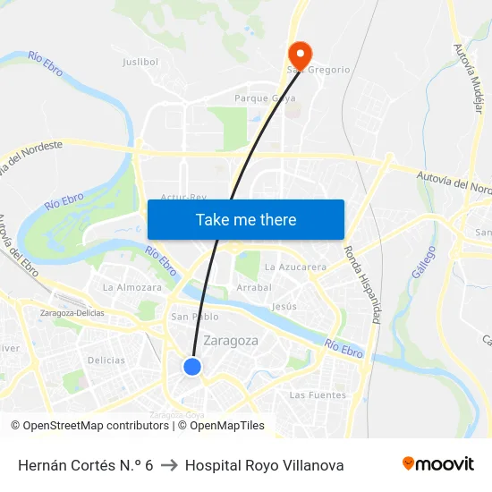 Hernán Cortés N.º 6 to Hospital Royo Villanova map