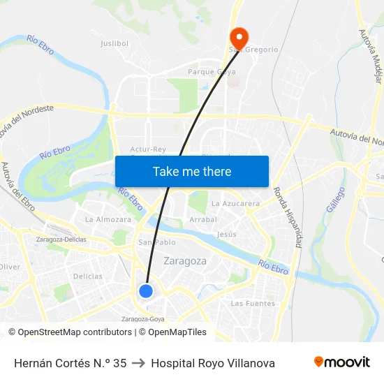 Hernán Cortés N.º 35 to Hospital Royo Villanova map