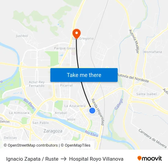 Ignacio Zapata / Ruste to Hospital Royo Villanova map