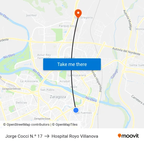 Jorge Cocci N.º 17 to Hospital Royo Villanova map