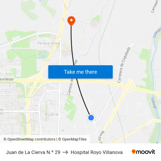 Juan de La Cierva N.º 29 to Hospital Royo Villanova map