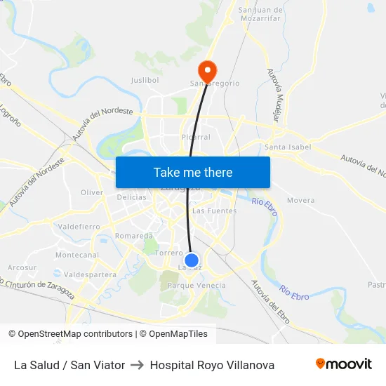 La Salud / San Viator to Hospital Royo Villanova map