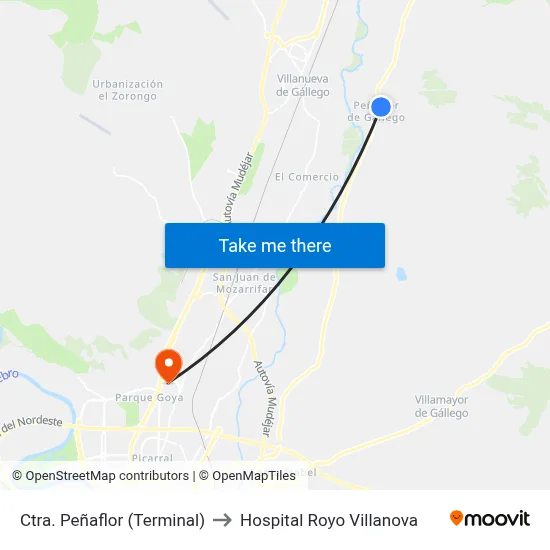 Ctra. Peñaflor (Terminal) to Hospital Royo Villanova map