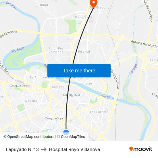 Lapuyade N.º 3 to Hospital Royo Villanova map