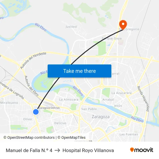 Manuel de Falla N.º 4 to Hospital Royo Villanova map