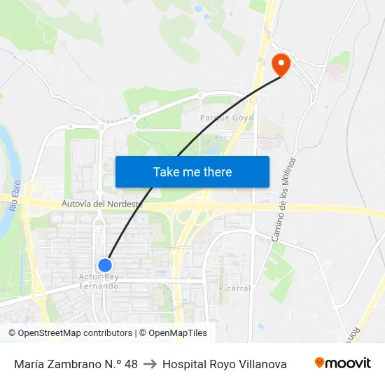 María Zambrano N.º 48 to Hospital Royo Villanova map