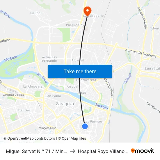 Miguel Servet N.º 71 / Minas to Hospital Royo Villanova map