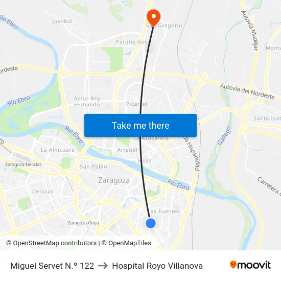 Miguel Servet N.º 122 to Hospital Royo Villanova map