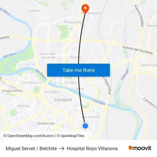 Miguel Servet / Belchite to Hospital Royo Villanova map
