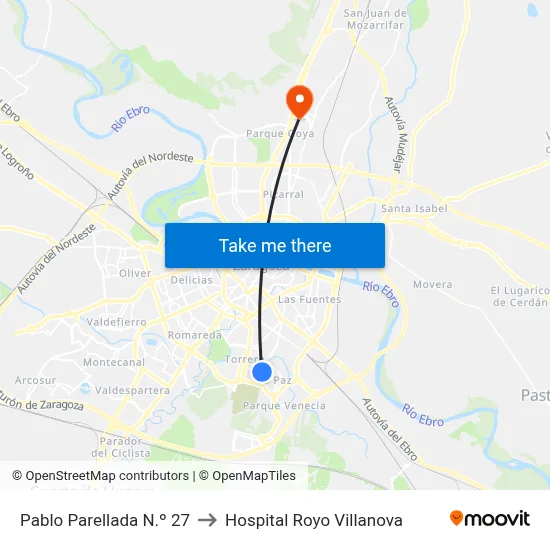 Pablo Parellada N.º 27 to Hospital Royo Villanova map