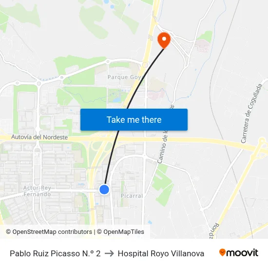Pablo Ruiz Picasso N.º 2 to Hospital Royo Villanova map