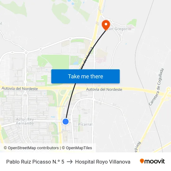 Pablo Ruiz Picasso N.º 5 to Hospital Royo Villanova map