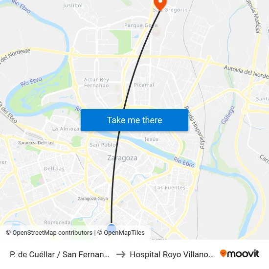P. de Cuéllar / San Fernando to Hospital Royo Villanova map