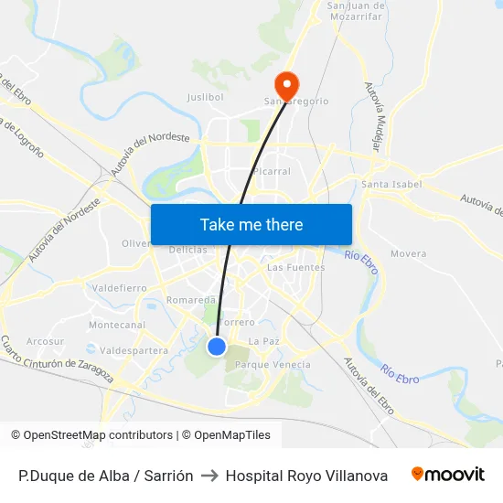 P.Duque de Alba / Sarrión to Hospital Royo Villanova map
