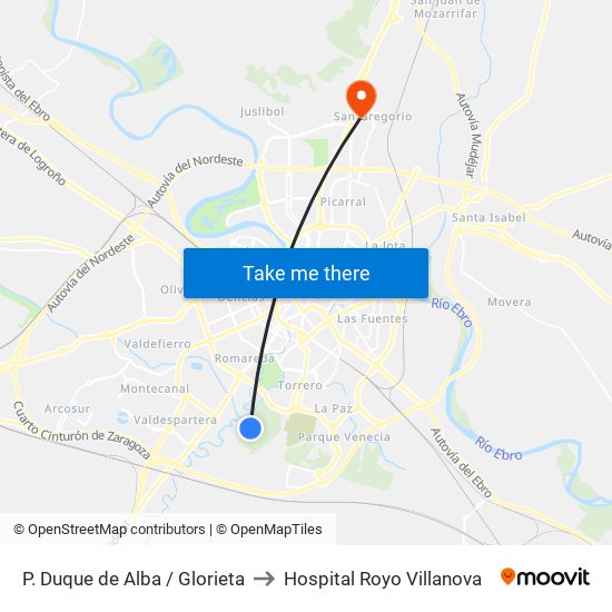 P. Duque de Alba / Glorieta to Hospital Royo Villanova map