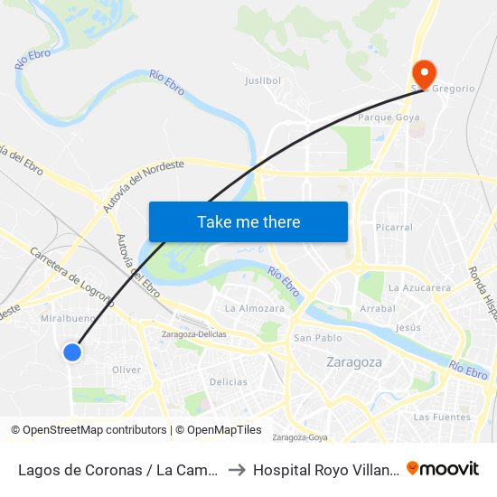 Lagos de Coronas / La Camisera to Hospital Royo Villanova map