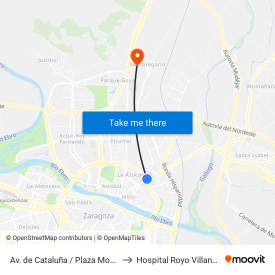 Av. de Cataluña / Plaza Mozart to Hospital Royo Villanova map