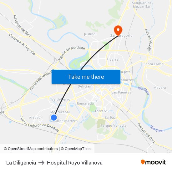 La Diligencia to Hospital Royo Villanova map
