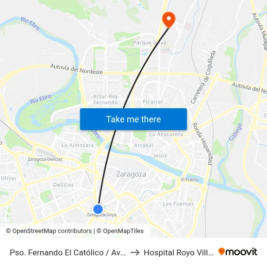 Pso. Fernando El Católico / Avda. Goya to Hospital Royo Villanova map