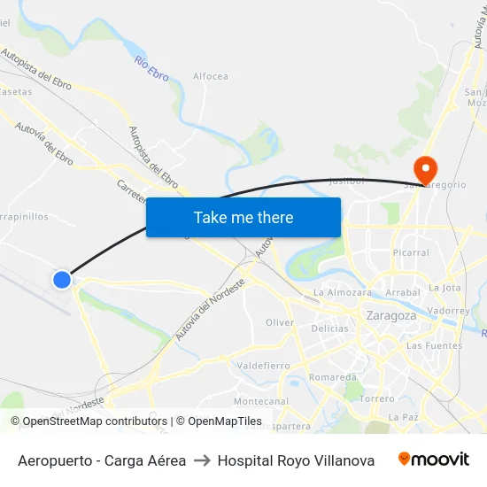 Aeropuerto - Carga Aérea to Hospital Royo Villanova map