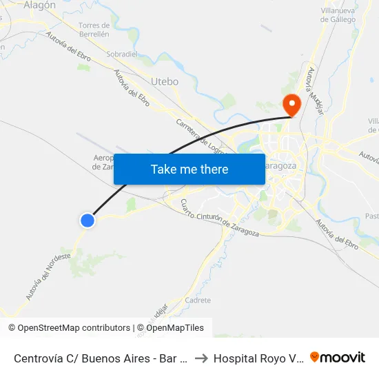 Centrovía C/ Buenos Aires - Bar La Colmenilla to Hospital Royo Villanova map