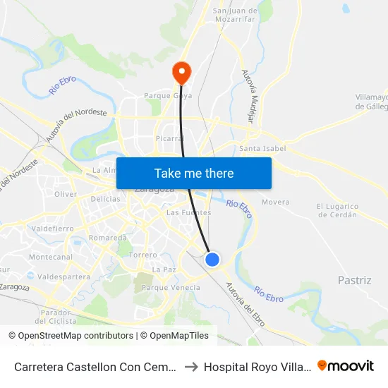 Carretera Castellon Con Cementerio to Hospital Royo Villanova map