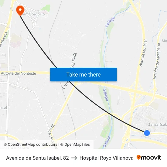 Avenida de Santa Isabel, 82 to Hospital Royo Villanova map
