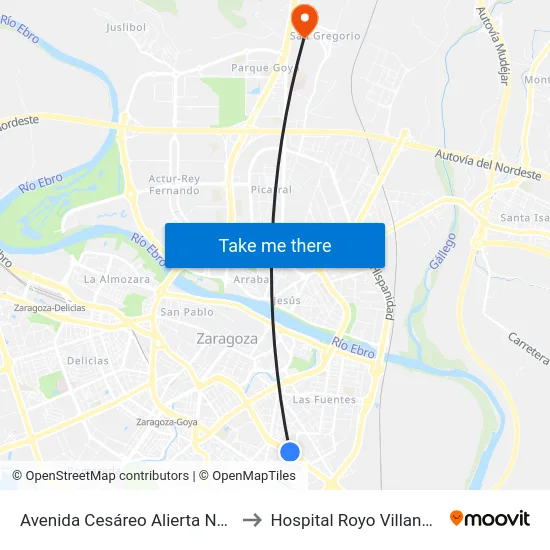 Avenida Cesáreo Alierta Nº95 to Hospital Royo Villanova map