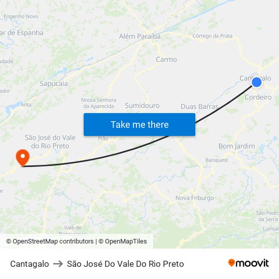 Cantagalo to São José Do Vale Do Rio Preto map