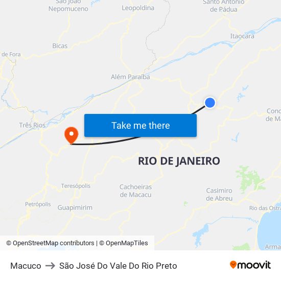 Macuco to São José Do Vale Do Rio Preto map