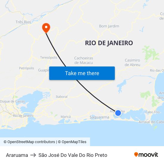 Araruama to São José Do Vale Do Rio Preto map