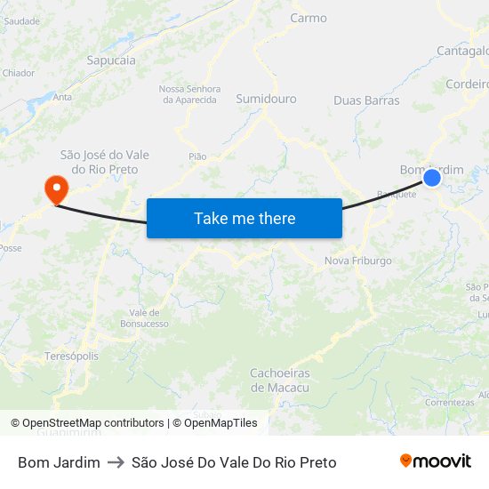 Bom Jardim to São José Do Vale Do Rio Preto map