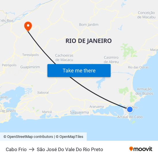 Cabo Frio to São José Do Vale Do Rio Preto map