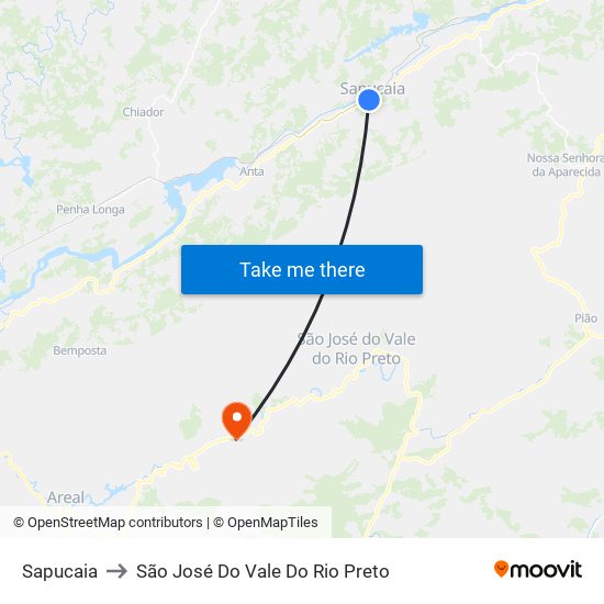 Sapucaia to São José Do Vale Do Rio Preto map