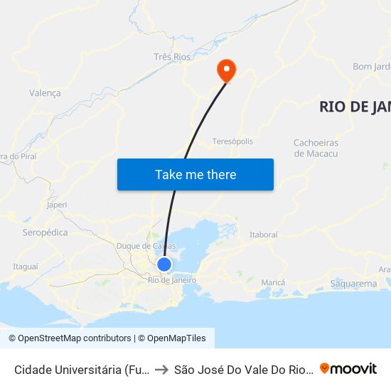 Cidade Universitária (Fundão) to São José Do Vale Do Rio Preto map