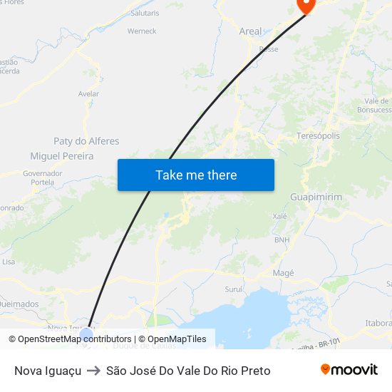 Nova Iguaçu to São José Do Vale Do Rio Preto map