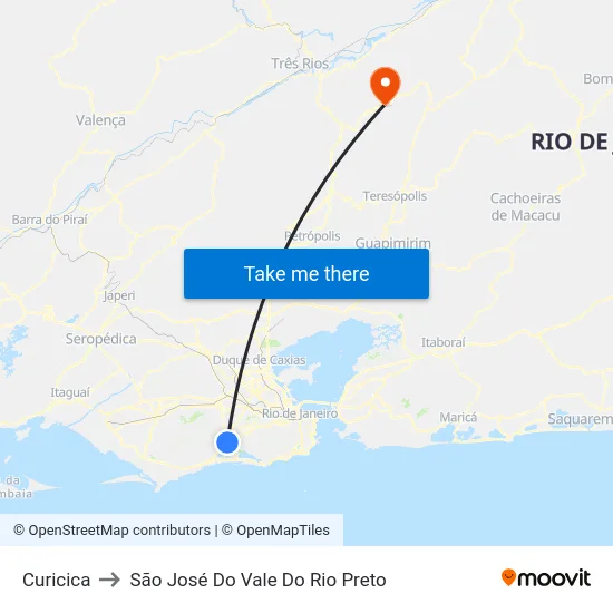 Curicica to São José Do Vale Do Rio Preto map