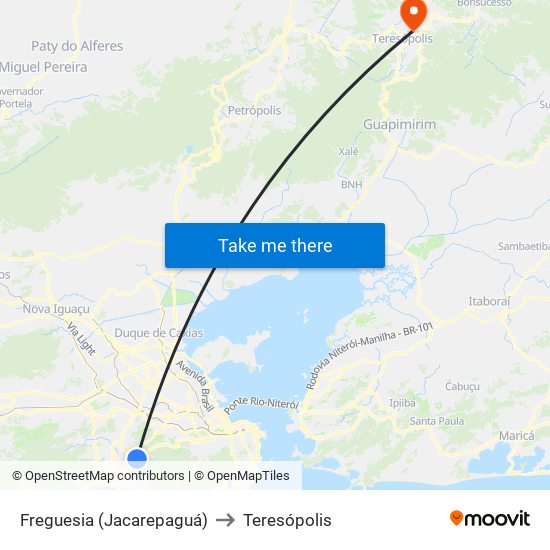 Freguesia (Jacarepaguá) to Teresópolis map