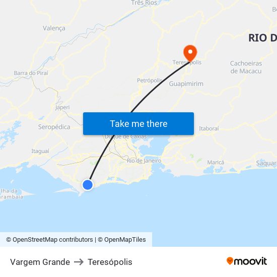 Vargem Grande to Teresópolis map