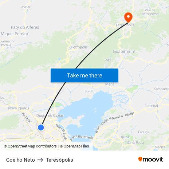 Coelho Neto to Teresópolis map