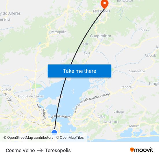 Cosme Velho to Teresópolis map