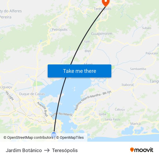 Jardim Botânico to Teresópolis map