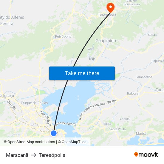 Maracanã to Teresópolis map