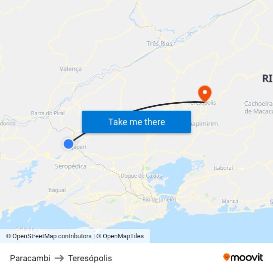 Paracambi to Teresópolis map