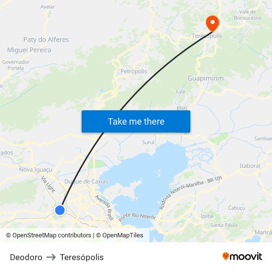 Deodoro to Teresópolis map